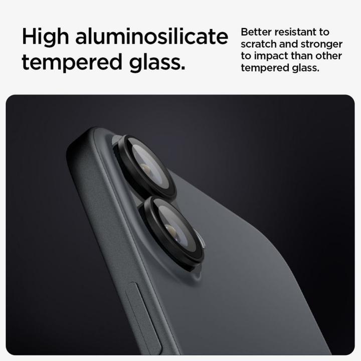 Actual product image Spigen Tempered Glass for Glass tR EZ Fit Optik Pro for iPhone 16 Plus Camera (2 pcs.) - Black (2 Piece, Apple iPhone 16 Plus)