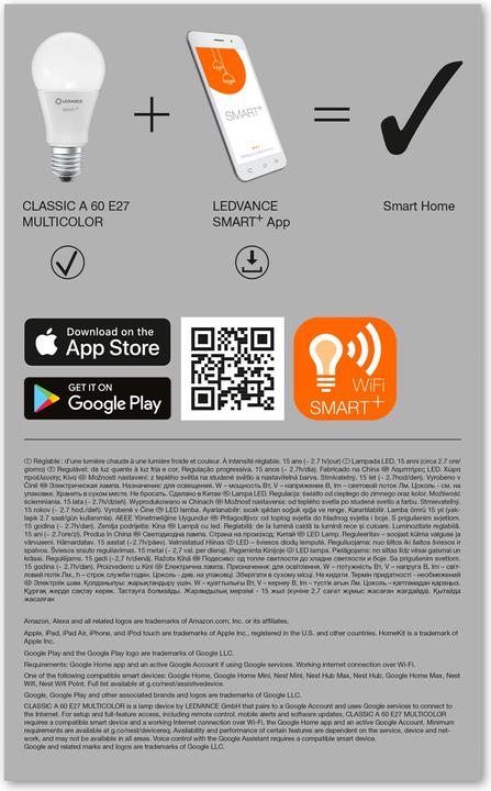 Productafbeelding Ledvance Smart Classic 60 (E27, 9 W, 806 lm, 3 x, F)