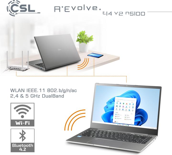 Produktbild CSL Notebook R'Evolve T14 v2 32 GB 2000 GB Windows 11 Home (14", Intel Celeron N5100, 32 GB, 2000 GB, DE)