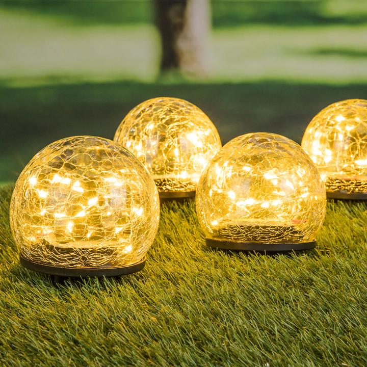 Produktbild HI Solar-Kugelleuchten Crackle Glas mit Erdspiess, 8er-Set