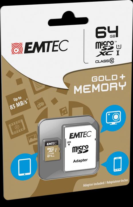 Actual product image Emtec gold+ (64 GB, microSDXC, U1, UHS-I)