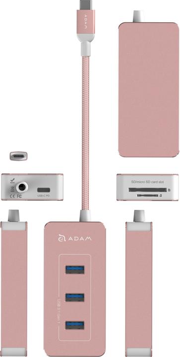 Produktbild Adam Elements CASA Hub PDC601- 6-fach Hub mit Kartenleser für Speicherkarten, rose gold (USB-B, 6 Ports)