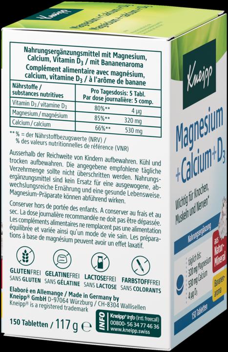 Nährwerte und Zutaten Kneipp Natürliches Magnesium + Calcium & Vitamin D3 (150 Stück, Tabletten)