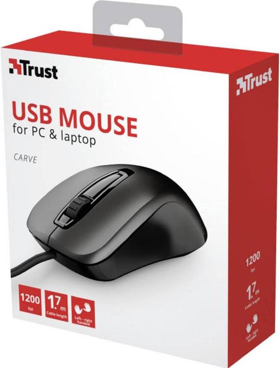 Produktbild Trust Carve Maus USB Typ-A Optisch 1200 DPI Beidhändig (Kabelgebunden)