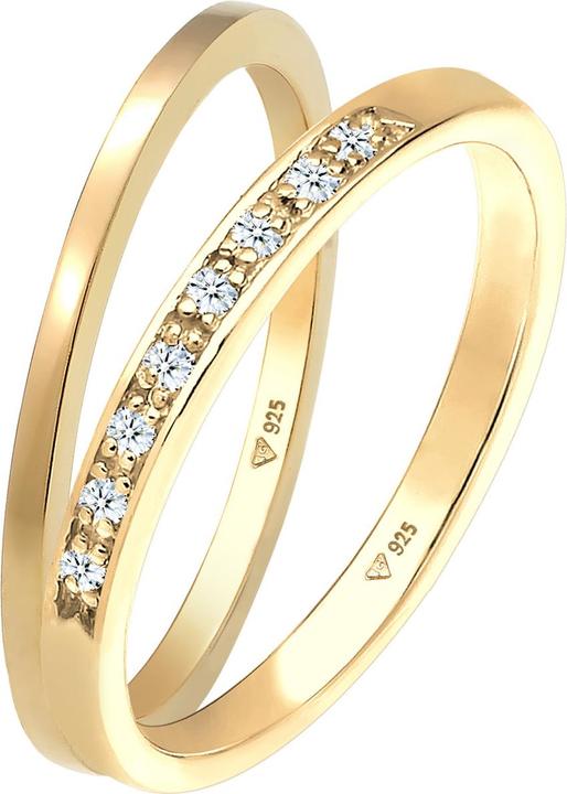 Produktbild Elli DIAMONDS Ring Basic Memoire Diamant (0.04 ct) 2er Set 925 Silber (56, 925 Silber)