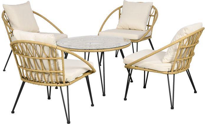Immagine prodotto Swisshandel24 Set di mobili da giardino in rattan da 5 pezzi, divano incluso 1 tavolo da pranzo, 4 sedie, divano (82 cm)