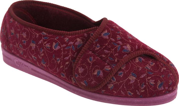 Comfylux Helen Hausschuhe mit Klettverschluss Blumenmuster besonders weite Passform