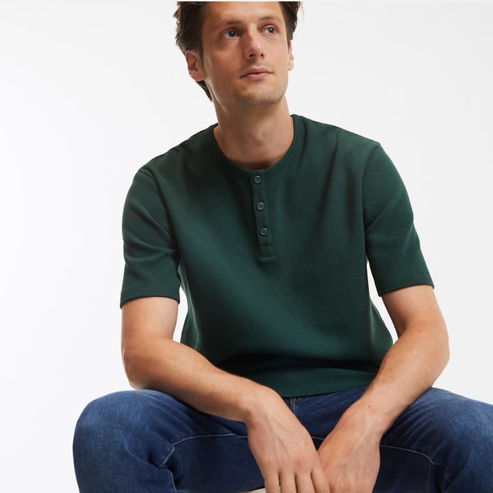 Image du produit La Redoute Collections Haut en forme de t-shirt avec encolure ronde et petite patte de boutonnage (S)