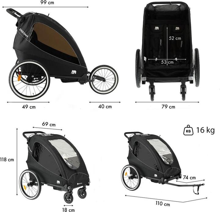 Image du produit Deryan 3in1 Fahrradanhänger für 2 Kinder
