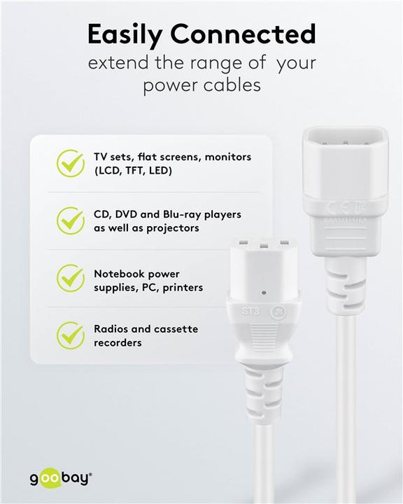 Actual product image Goobay Cold device extension, 0.5 m, white (0.50 m, C13)