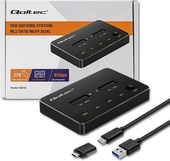 Produktbild Qoltec 50310 Drive docking station (M.2 2280, M.2 22110, M.2 2230, M.2 2260, M.2 2242)