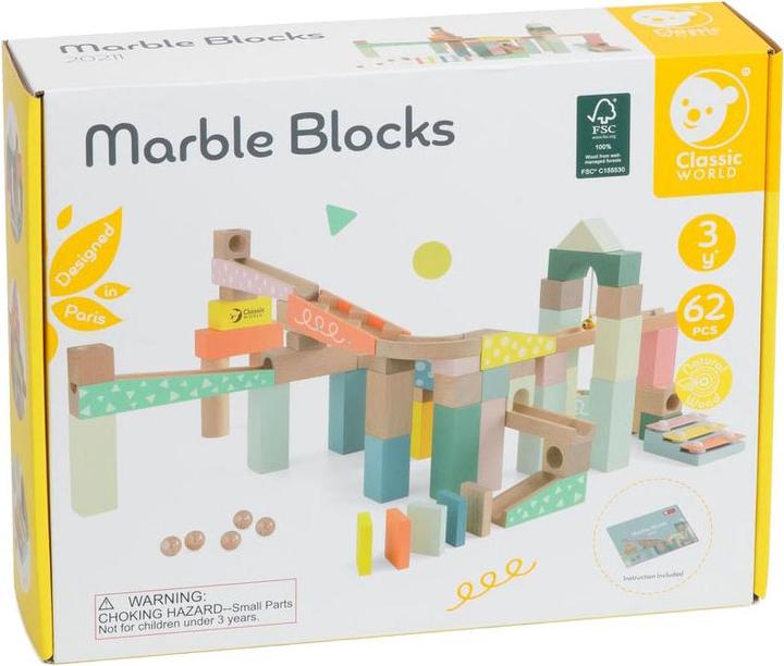 Immagine prodotto Classic World Set di costruzioni in legno con pista di marmo, 62 pezzi.