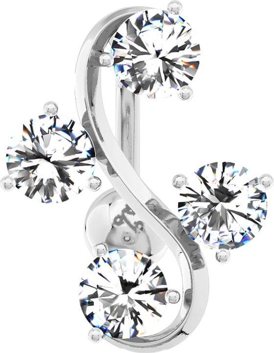 Hollywood Body Jewelry Banane silber mit Kugel Rebe mit vier Kristallen silber (Messing, Chirurgenstahl 316L)