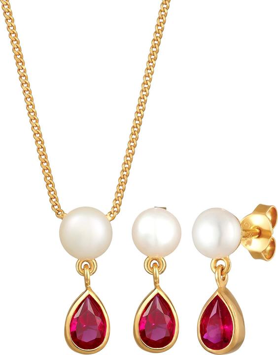 Actual product image Elli Gemstone earrings, gemstone necklace, pearl (925 Sterling silver, Freshwater cultured pearls)