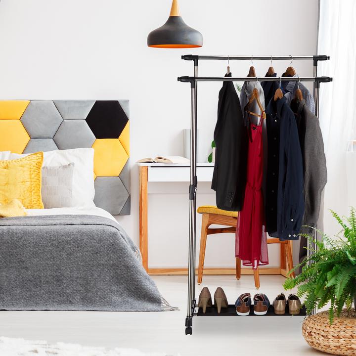 Actual product image Relaxdays Garment Rack with 2 Rails on Wheels