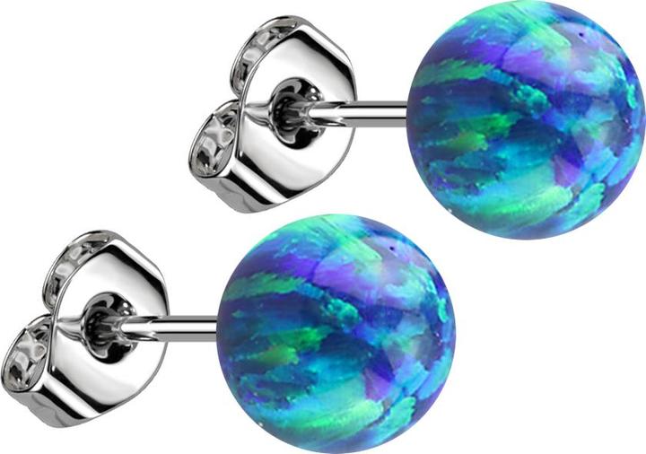 Actual product image Star Piercing Ear studs with ball opal blue (without brass, Surgical steel 316L)