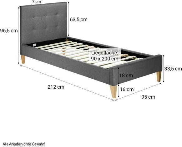 Image du produit Homestyle4u Lit rembourré avec matelas et sommier à lattes (90x200)