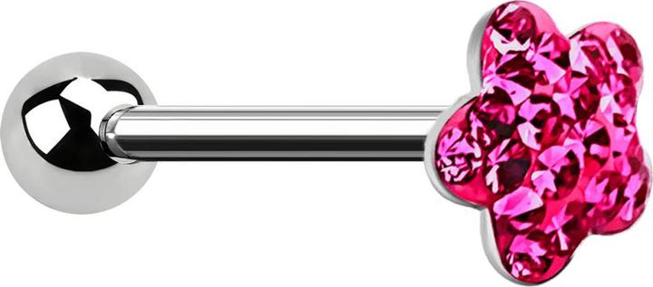 Produktbild Star Piercing Barbell silber mit Kugel und Scheibe Blume fuchsia Epoxy Schutzschicht (ohne Messing, Chirurgenstahl 316L)