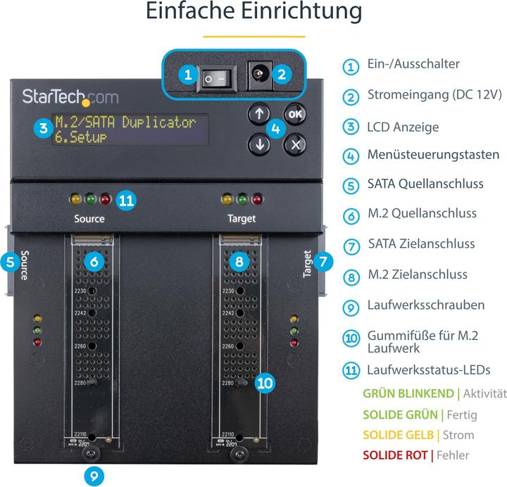 Produktbild StarTech com Selbständiger M.2 SATA & M.2 NVMe Duplikator und Löscher - SATA/SSD Festplatten klo