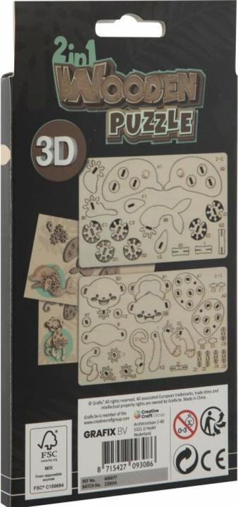 Actual product image Grafix 2-in-1 Wooden Kit 3D Puzzle - Dolphin and Monkey (1 pieces)