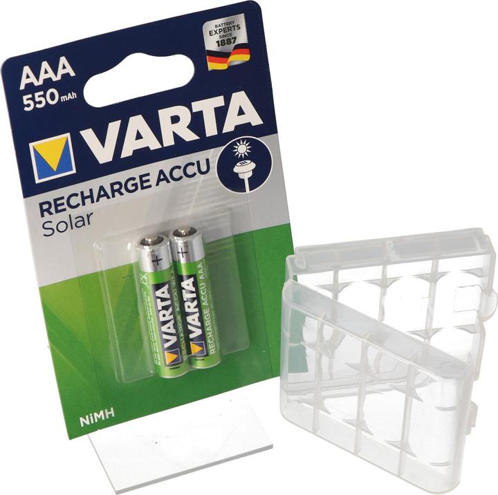 Varta Batteria ricaricabile Solar AAA Micro ideale per le luci del giardino, con box batteria ricaricabile (AAA, 550 mAh)