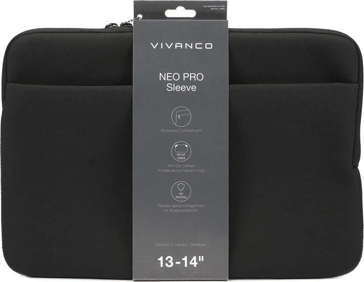 Produktbild Vivanco NEO PRO Notebook Sleeve fuer 13-14" Geraete, ink. Vorderfach, schwarz, Neopren (14")