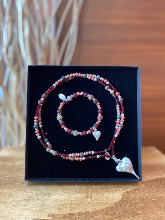 Produktbild Andreani Schmuckset "Herz" aus echtem Leoparden Jaspis