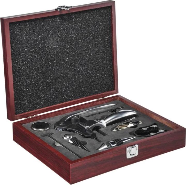 Actual product image Childhome Gift set wine in wooden box 10 pieces (Drip ring, Wine stopper, Wine pourer, Wine thermometer)