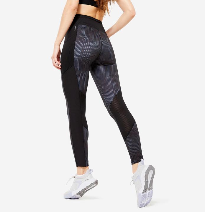 Produktbild Domyos Leggings Damen mit Smartphonetasche - FTI 120 grau/schwarz bedruckt (M)