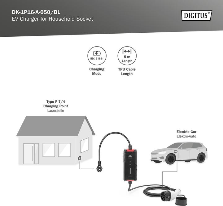 Actual product image Digitus EV charger (Type 2, 3.70 kW, 16 A, Type F)