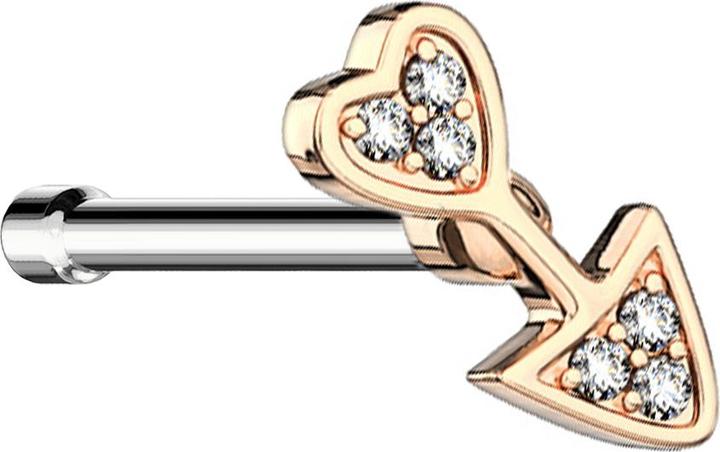 Produktbild Star Piercing Nasenstecker gerade rosegold Pfeil mit Herz (Chirurgenstahl 316L, Messing)