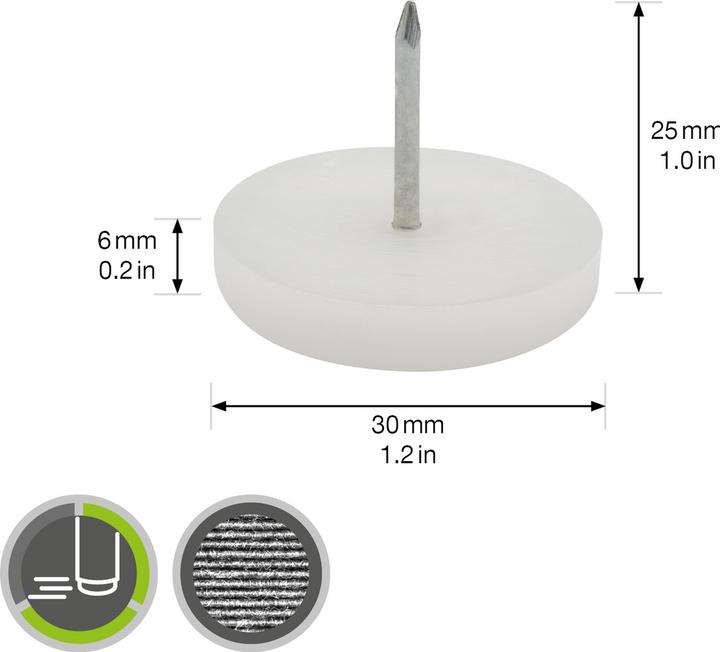Image du produit Patin glisseur avec clou plastique ø 30 mm 4 pcs. (Curseurs en plastique, 4 pièce(s))