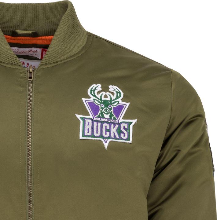 Actual product image Mitchell & Ness M&N Satin Bomber Jacket - PATCHES Milwaukee Bucks - XXL (XXL)