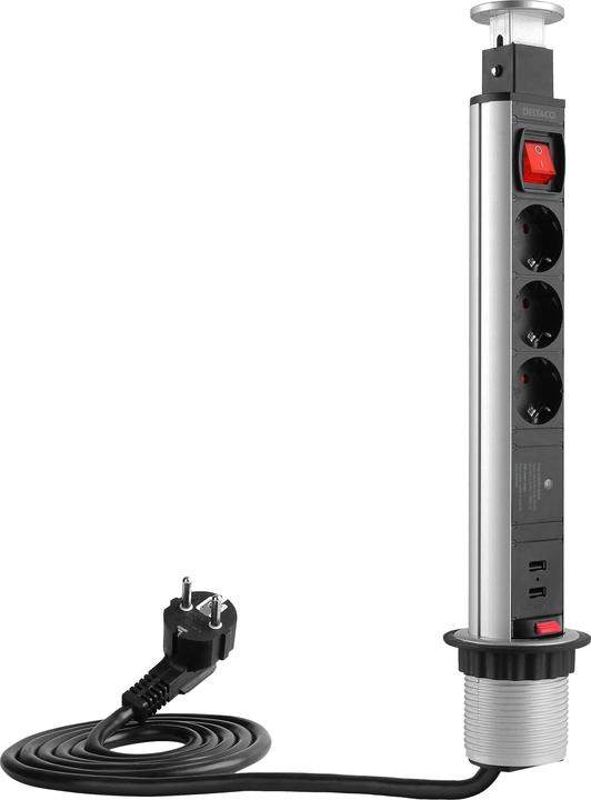 Actual product image Deltaco Pop-up socket strip (3 x, CEE 7/3)