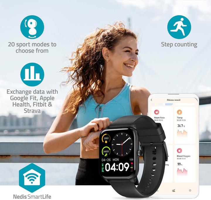 Immagine prodotto Nedis Orologio SmartLife | LCD | IP68 | Durata massima di funzionamento: 14400 min | Android™ / IOS | Nero
