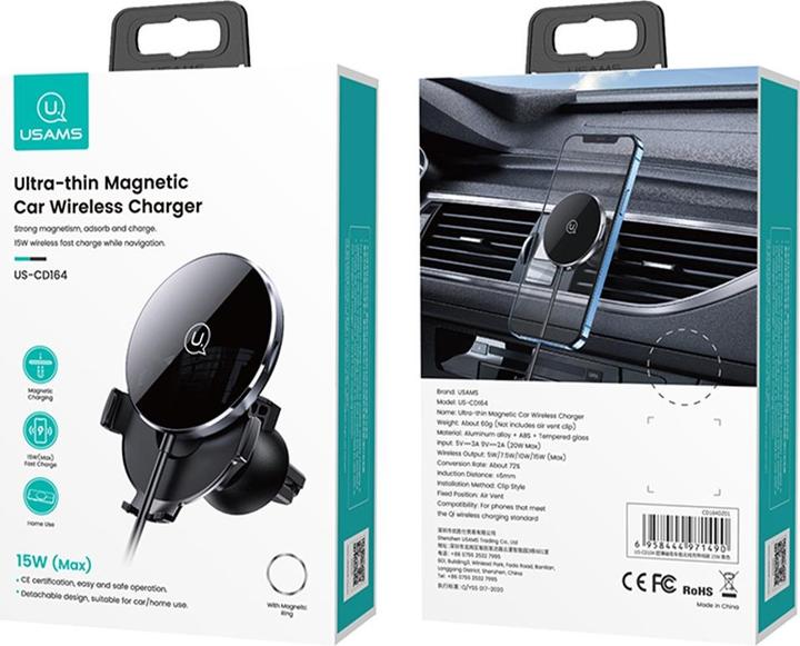 Image du produit Usams Uchwyt indukcyjny US-CD164 15W 2w1 Magnetic do kratki went. czarny/black CD164DZ01