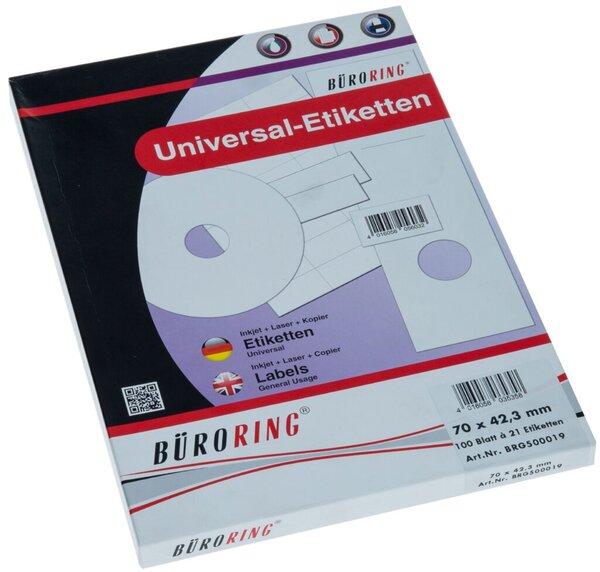 Büroring Etiketten, 70 x 42,3 mm, weiss, 2.100 Etiketten, lösungsmittelfrei, Inkjet-, Laserdrucker, Kopierer