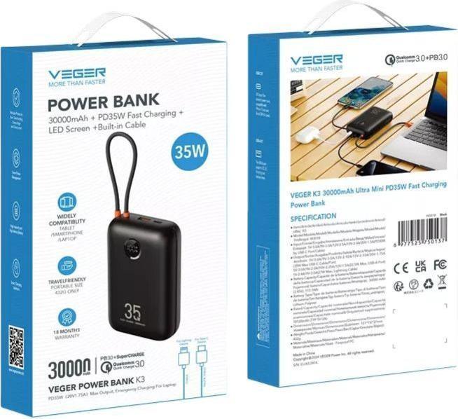 Immagine prodotto Veger W3018 (30000 mAh, 35 W, 111 Wh)