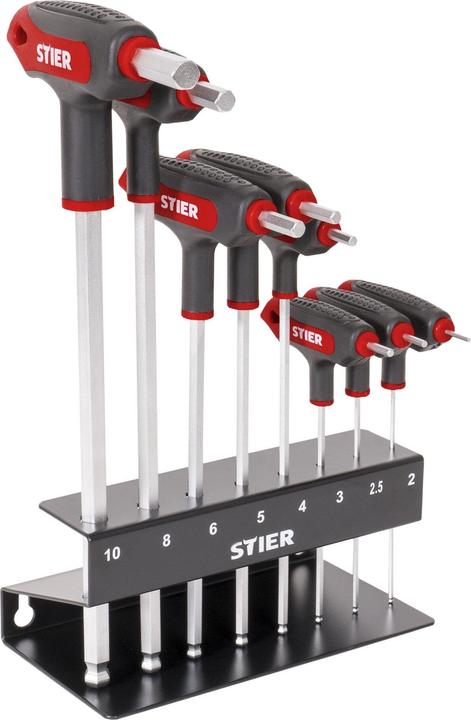 Image du produit Stier Jeu de 8 tournevis 6 pans à poignée en T, 2 à 10 mm