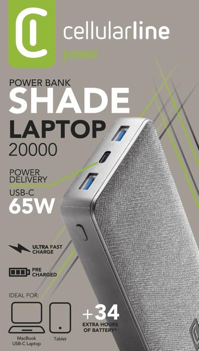 Immagine prodotto Cellularline Shade Laptop 20000 (20000 mAh, 65 W, 74 Wh)