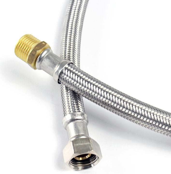 Image du produit XPOtool Tuyau blindé flexible 600mm DN13 Raccord mâle 3/4" 26,44mm Écrou 1/2" 18,64mm Acier fin EP
