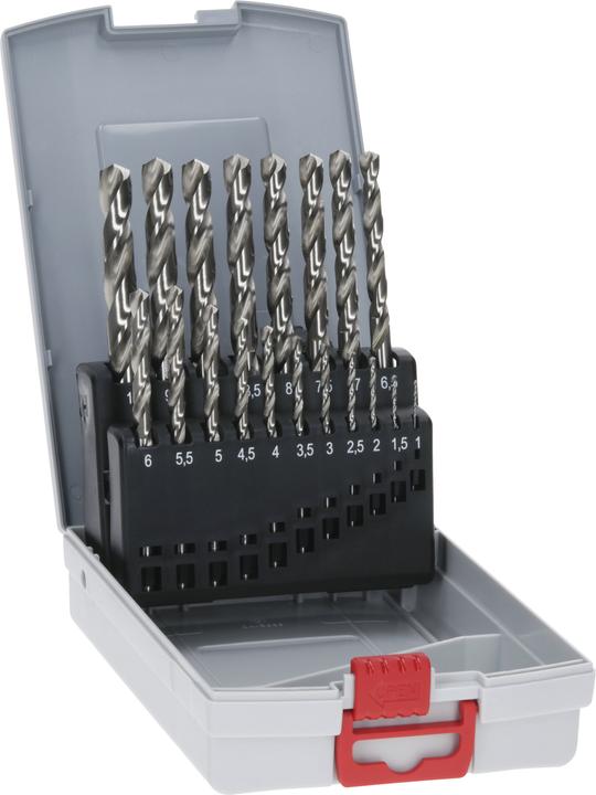 Immagine prodotto Bosch Professional Zubehör Set di punte elicoidali PRO Metal HSS-G, 19 pezzi. (1 mm, 1,5 mm, 2 mm, 2,5 mm, 3 mm, 3,5 mm, 4 mm, 5 mm, 5,5 mm, 6 mm, 6,5 mm, 7 mm, 10 mm, 8 mm, 8,5 mm, 9 mm, 9,5 mm, 4,5 mm, 7,5 mm)