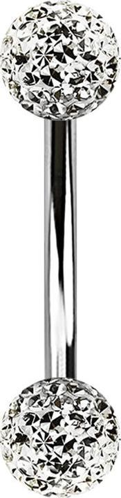 Star Piercing Banane silber mit zwei Kristall Kugeln silber Epoxy Schutzschicht (Chirurgenstahl 316L, ohne Messing)