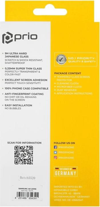 Immagine prodotto prio Vetro di protezione del display per Samsung A8 (2018) trasparente (1 Pezzo/i, Samsung Galaxy A8 (2018))