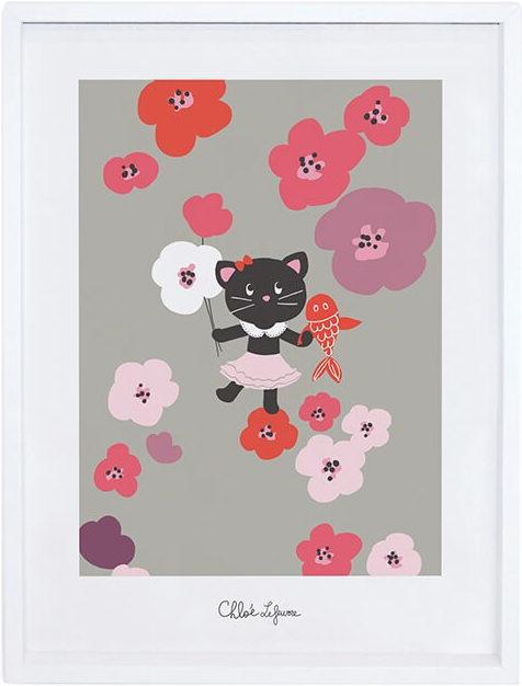 Image du produit Lilipinso Poster Chat et fleurs avec cadre (30 x 40 cm)