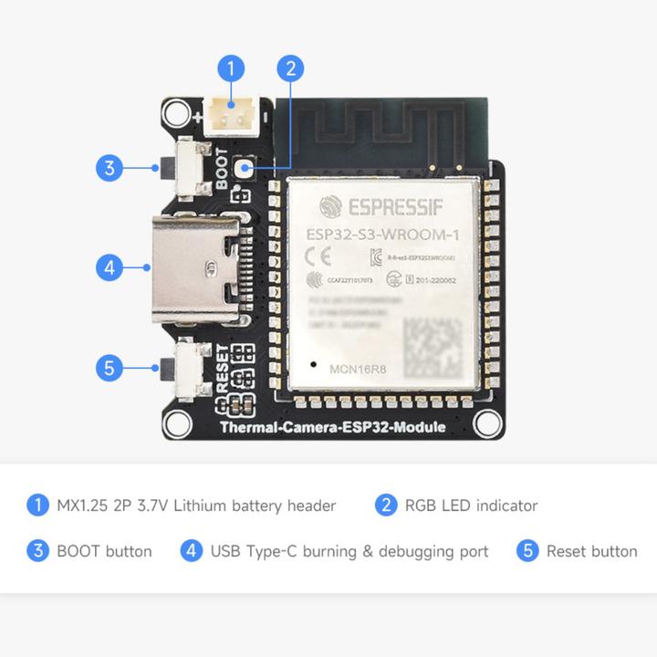 Actual product image WaveShare ESP32-S3 Thermal Wärmebildkamera 45° Module 80×62 Pixels