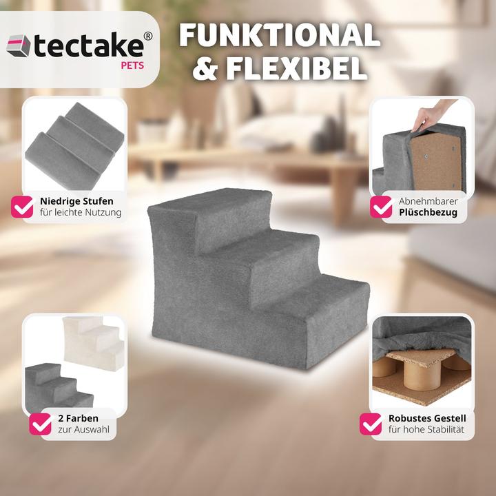 Actual product image tectake Escalier pour animaux domestiques Paw Path avec housse en peluche 37 x 45 x 34,5 cm (Dog, Cat)