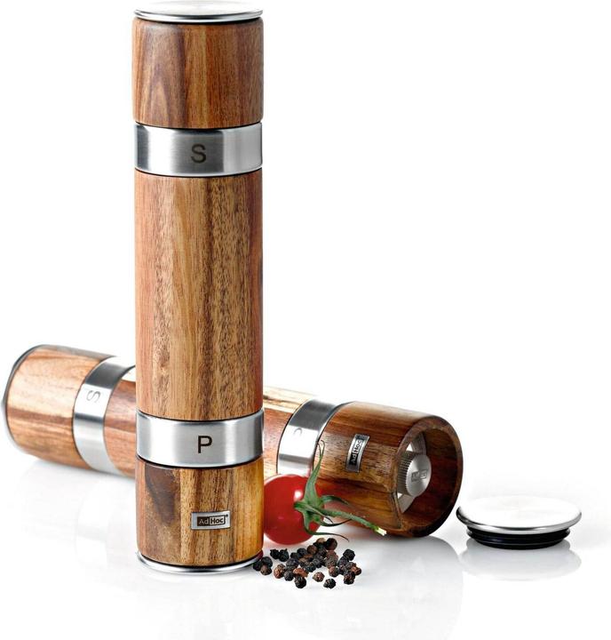 Image du produit AdHoc MP90 Moulin double DUOMILL, pour poivre et sel, meules en céramique, acier inoxydable/bois (Poivre, Sel)