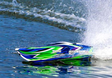 Actual product image Traxxas BOAT SPARTAN SR 1037mm 1:10 EP RTR GREEN TQi 2.4GHz WITHOUT charger and WITHOUT battery