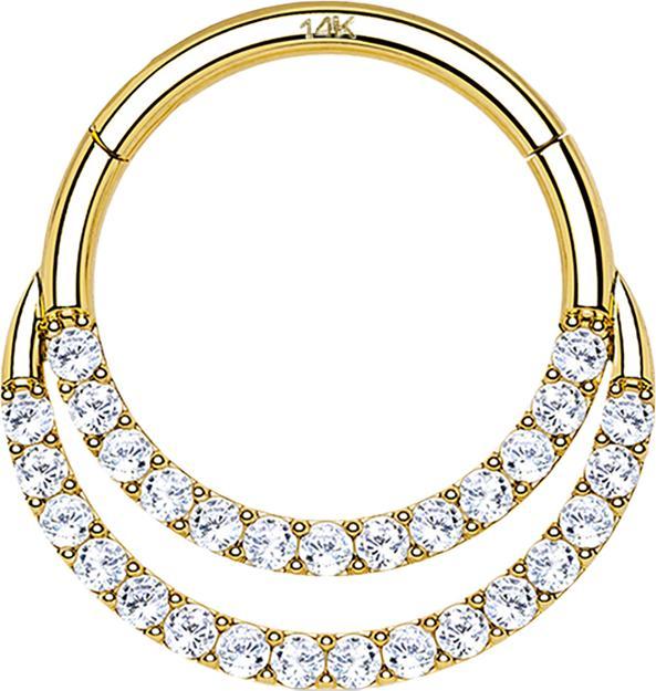 Star Piercing Micro Segmentring klappbar 14k gold doppel front Kristalle silber (14k Gold)